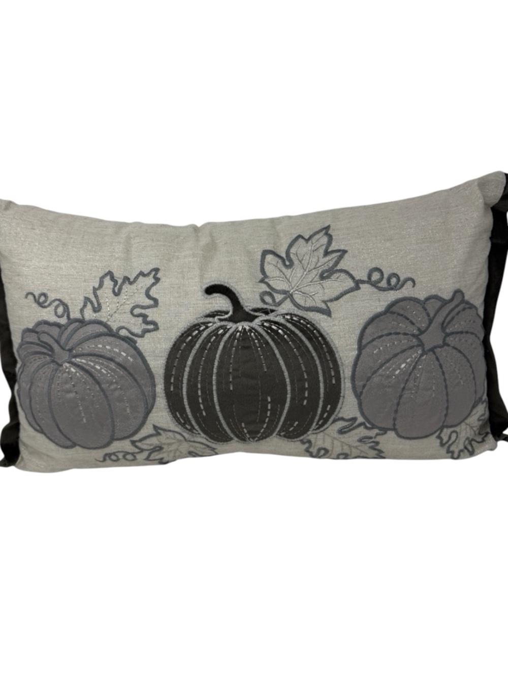 Embroidered Pumpkin Accent Pillow - Neutral Gray Tones